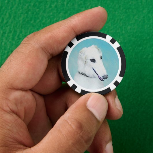 Borzoi (weiß) Malerei - Niedliche Original Hunde K Pokerchips (Hand)