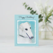 Borzoi (weiß) Malerei - Niedliche Original Hunde K Postkarte (Stehend Vorderseite)
