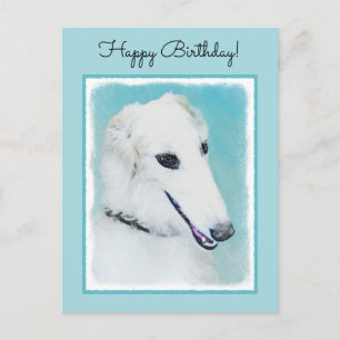 Borzoi (weiß) Malerei - Niedliche Original Hunde K Postkarte