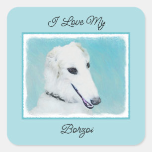 Borzoi (weiß) Malerei - Niedliche Original Hunde K Quadratischer Aufkleber