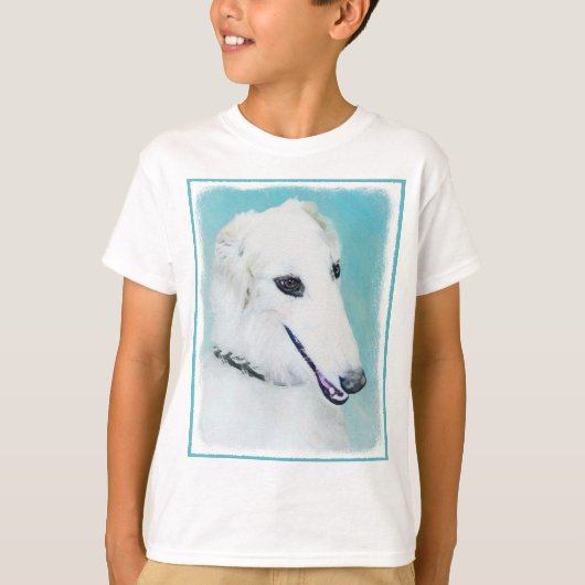 Borzoi (weiß) Malerei - Niedliche Original Hunde K T-Shirt (Vorderseite)