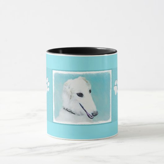 Borzoi (weiß) Malerei - Niedliche Original Hunde K Tasse (Zentrum)