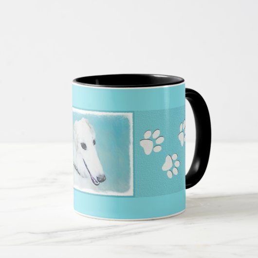 Borzoi (weiß) Malerei - Niedliche Original Hunde K Tasse (VorderseiteRechts)
