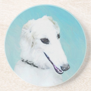 Borzoi (weiß) Malerei - Niedliche Original Hunde K Untersetzer