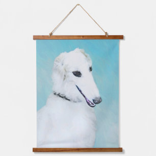 Borzoi (weiß) Malerei - Niedliche Original Hunde K Wandteppich Mit Holzrahmen