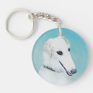Borzoi (weiß) Malerei - Niedliche Original Hundek Schlüsselanhänger