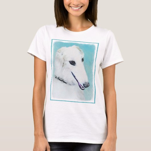 Borzoi (weiß) Malerei - Niedliche Original Hundeku T-Shirt (Vorderseite)