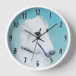 Borzoi (Weiß) Malerei - Süße originelle Hundekunst Uhr