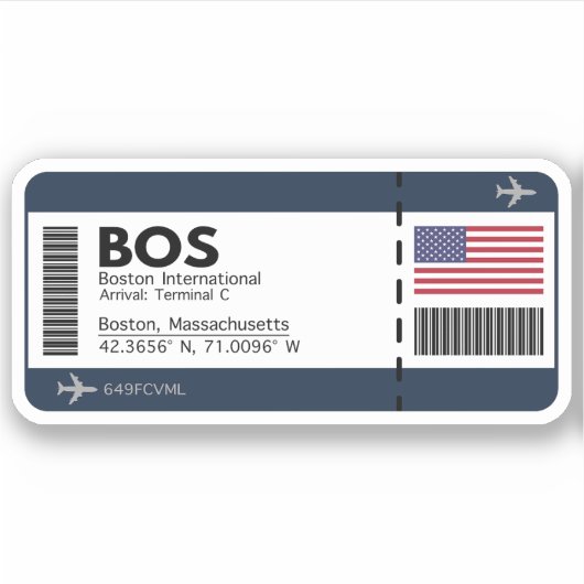 BOS Boston Airport Boarding Pass Sticker - USA (Vorderseite)