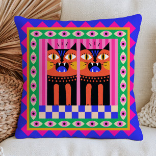 Böse Augen Funky Cats Feline Kunst im maximalistis Kissen