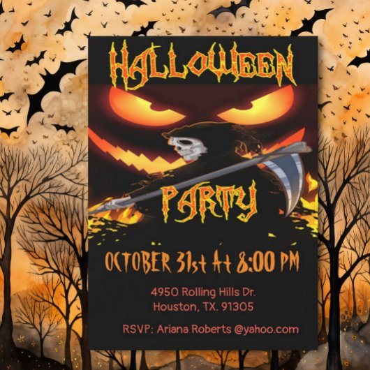 Böse Augen und grimmiges Sensenmann Halloween-Part Einladung