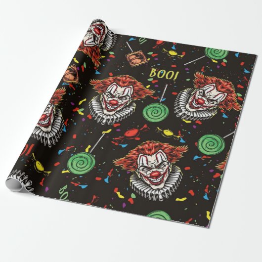 böse Clowns und Bonbons Geschenkpapier (Ungerollt)