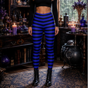 Böse Hexe Blau und Schwarz Gestreifte Halloween Leggings