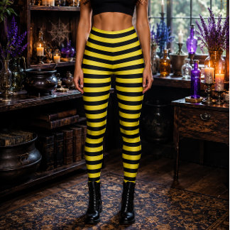 Böse Hexe Gelb und Schwarz Gestreift Halloween Leggings