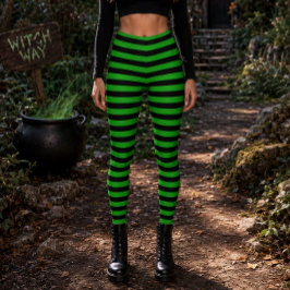 Böse Hexe Grün und Schwarz Gestreift Halloween Leggings
