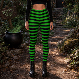 Böse Hexe Grün und Schwarz Gestreift Halloween Leggings