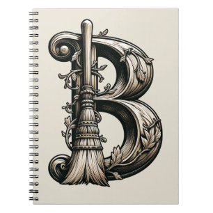 Böse Hexe Hexenbesen Buchstabe B Initial Grimoire Notizblock