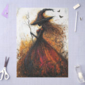 Böse Hexe in Rot mit Fledermaus-Decoupage Seidenpapier (Basteln)