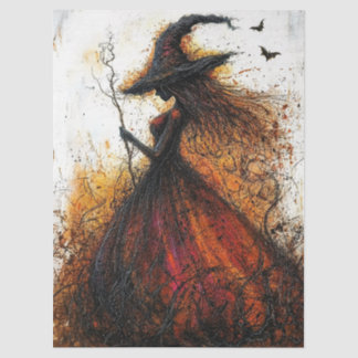 Böse Hexe in Rot mit Fledermaus-Decoupage Seidenpapier