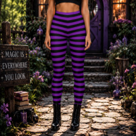 Böse Hexe Lila und Schwarz Gestreifte Halloween Leggings