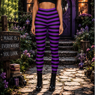 Böse Hexe Lila und Schwarz Gestreifte Halloween Leggings