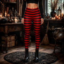 Böse Hexe Rot-Schwarz-Gestreift Halloween Leggings