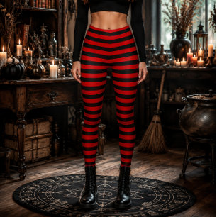 Böse Hexe Rot-Schwarz-Gestreift Halloween Leggings
