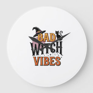 Böse Hexen Vibes Vintage Halloween-Shirt-Design_1 Große Wanduhr