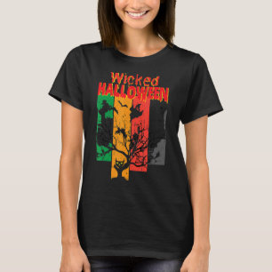 Böse Katze Hexe Mond Buchstabe Druck Halloween T-Shirt