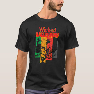 Böse Katze Hexe Mond Buchstabe Druck Halloween T-Shirt