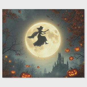 Böse Mystische Hexe fliegt über Vollmond 🌕 Geschenkpapier
