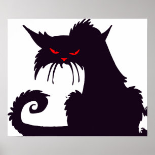 Böse schwarze Katzensilhouette mit roten Augen Poster