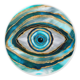 Böser Blick Amulett Wasserfarben Murmeln und Gold Keramikknauf
