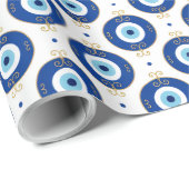 Böser Blick Muster Blau & Gold Schutz Geschenkpapier (Rolleneckpunkt)