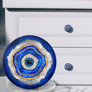 Böser Blick Wasserfarbe Achat und Gold Keramikknauf