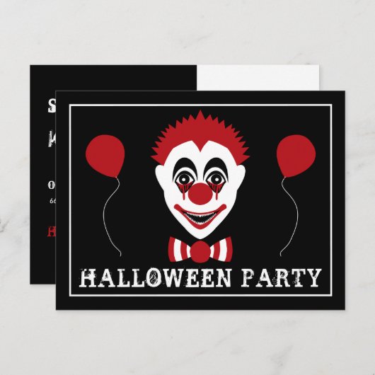 böser Clown, Halloween-Party Ankündigungspostkarte (Vorne/Hinten)
