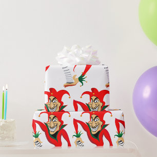 Böser grinsender Narr-Joker mit Jack-in-the-Box  Geschenkpapier