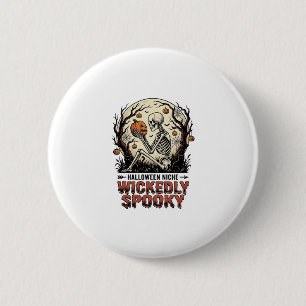Böser Halloween-Skelett-Vintage-Stich-Design Button