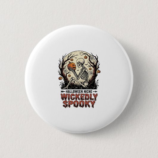 Böser Halloween-Skelett-Vintage-Stich-Design Button (Vorderseite)