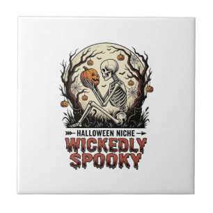 Böser Halloween-Skelett-Vintage-Stich-Design Fliese