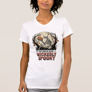 Böser Halloween-Skelett-Vintage-Stich-Design T-Shirt