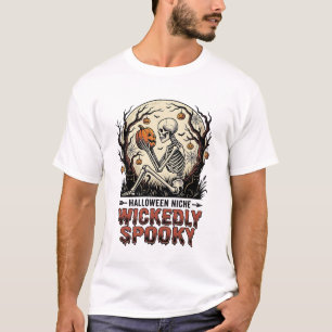 Böser Halloween-Skelett-Vintage-Stich-Design T-Shirt