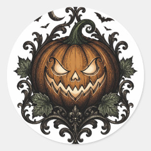 Böser Jack O Lantern Gothic Halloween Kürbis Runder Aufkleber