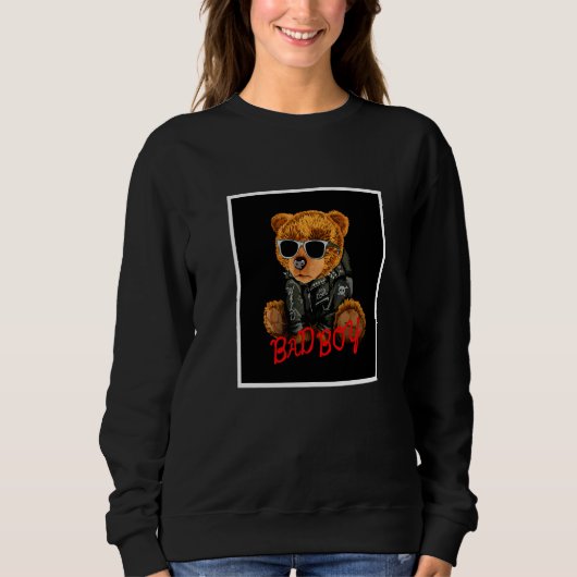 Böser Junge Teddybär-Illustration Grafikstil Sweatshirt (Vorderseite)