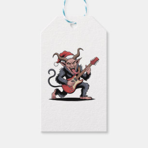 Böser Krampus spielt elektrische Gitarrenmusik zu Geschenkanhänger
