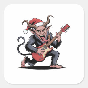 Böser Krampus spielt elektrische Gitarrenmusik zu Quadratischer Aufkleber