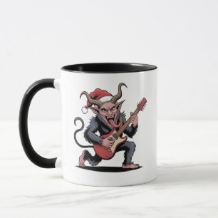 Böser Krampus spielt elektrische Gitarrenmusik zu Tasse