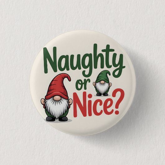 Böser oder Braver Weihnachtsgrafik: Niedliche Gnom Button (Vorderseite)