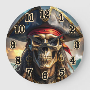 Böser Piratenschädel Wanduhr
