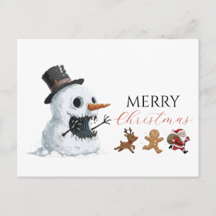 Böser Schneemann lustige Wasserfarbe Weihnachten Postkarte